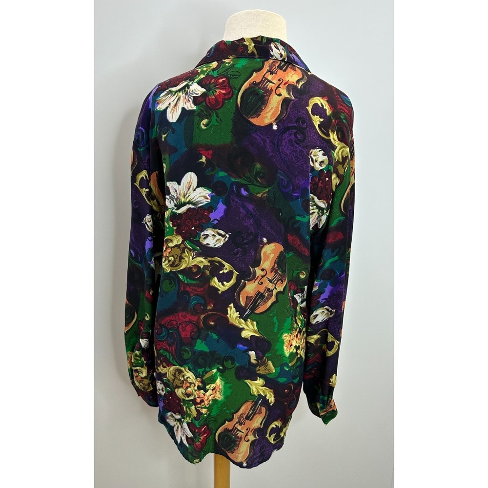 Dahan Vintage 100% Silk Violin Floral Baroque Button Up Shirt Medium Luxury Top - Picture 8 of 13